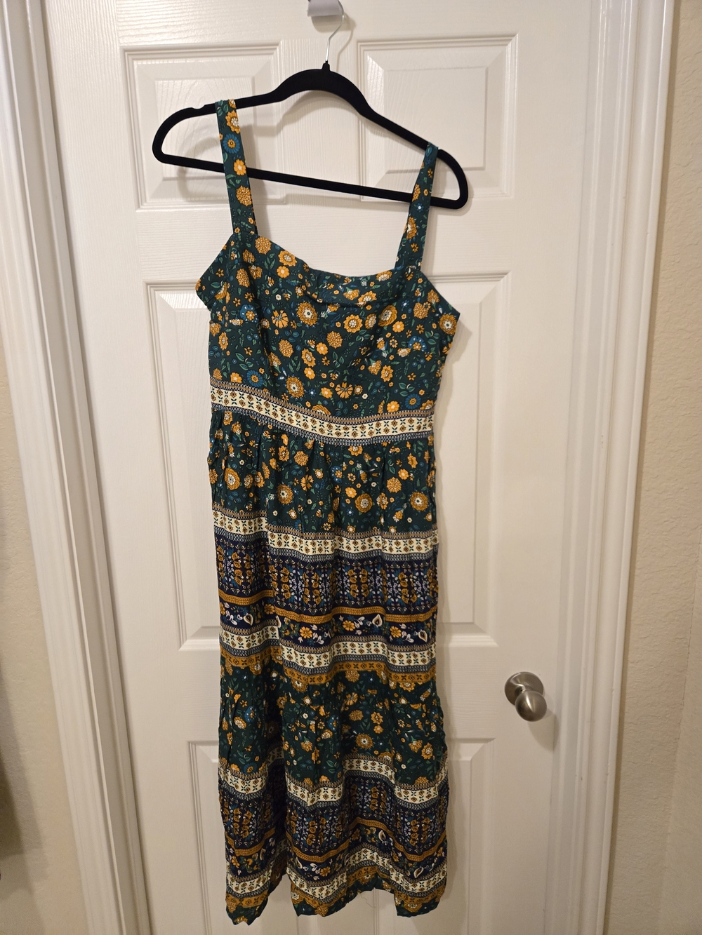 Umgee Green Maxi Dress with Yellow Floral Print